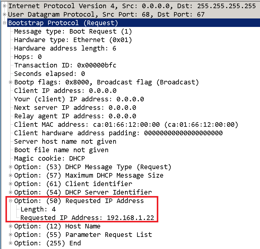 DHCP request IP address