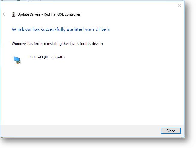 Red Hat QXL controller installed successfully on windows 10