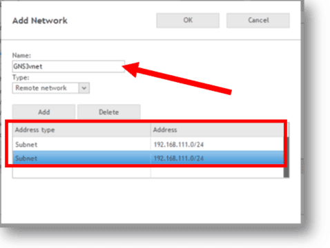 firewall allow local and remote subnet for gns3