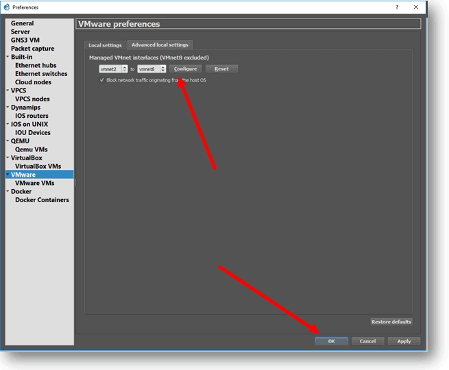 creation of vmnet in gns3