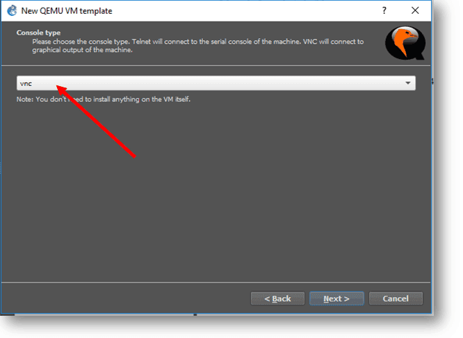 Select console type for the Qemu vm