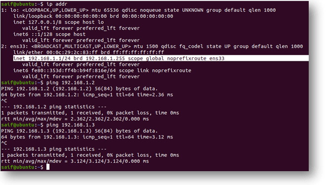 testing the multiple vms connectivity in gns3.