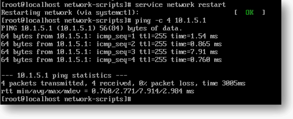 verifying the CentOS VM connectivity to the network using ping