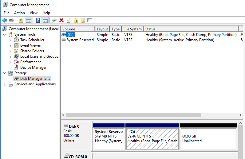 windows kvm disk partitioning on windows 10