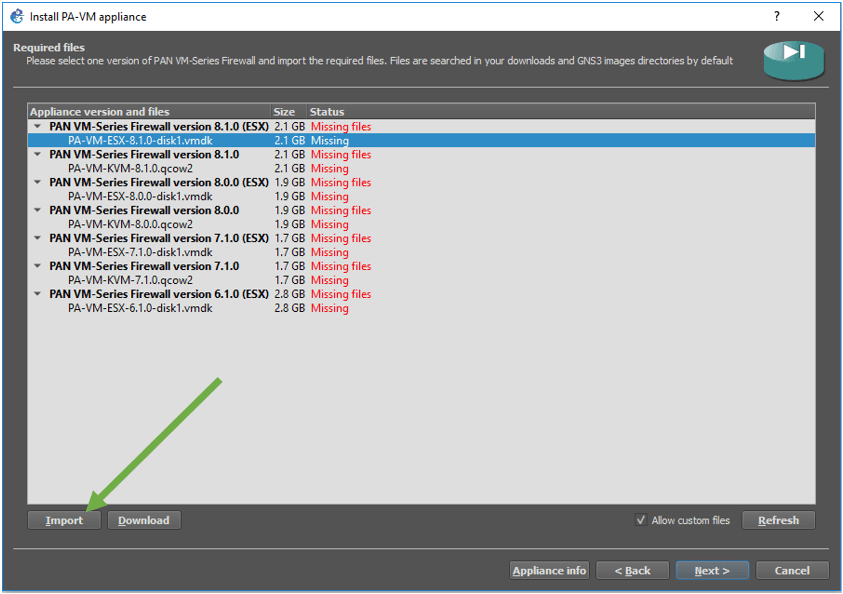 import palo alto firewall to gns3