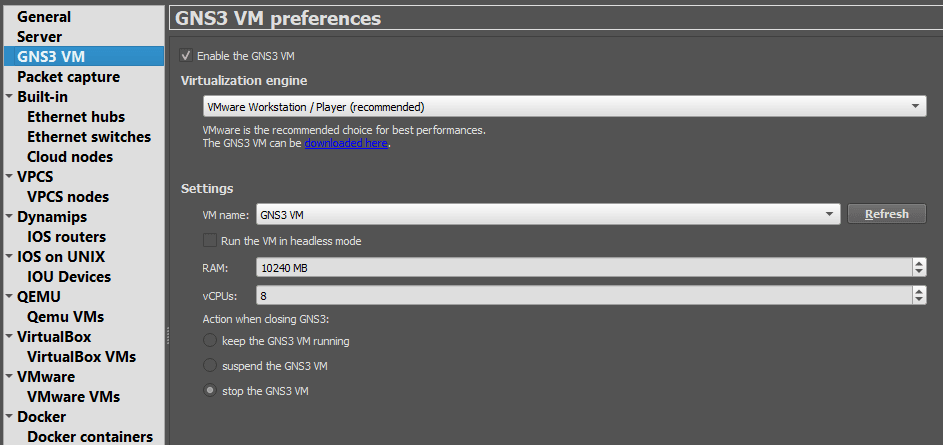 how to setup gns3 with vmware