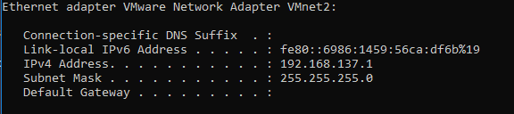 change the host binding to Vmnet2 ip address