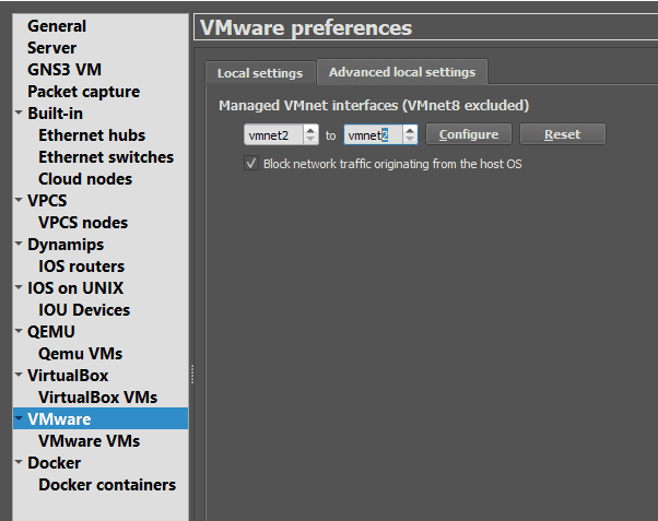 setup gns3 vm network