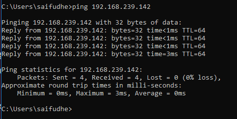 ping ubuntu vm from windows machine