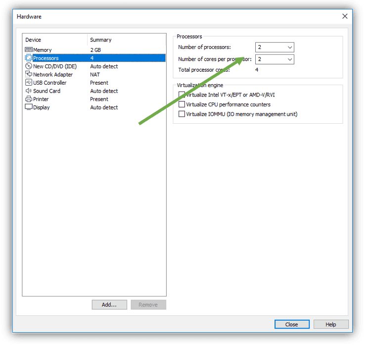 centos cpu for vmware workstation