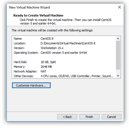 how to create centos 8 vm on vmware workstation