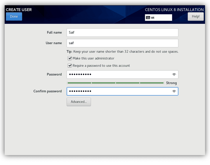 user creation of centos 8 guest vm