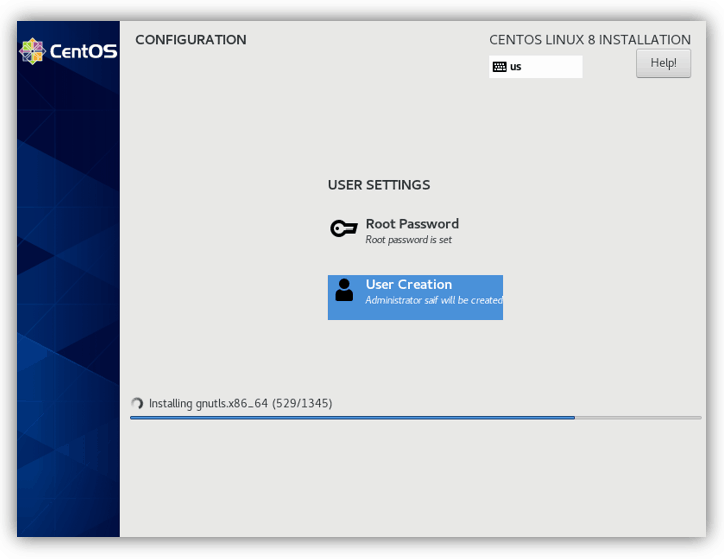 installation progress in centos on vmware