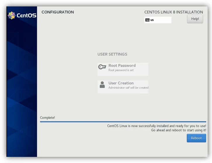 reboot the centos vm to finish the installation successfully.