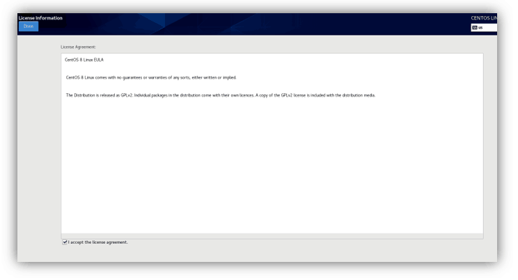 Accept the License agreement for centos installation.