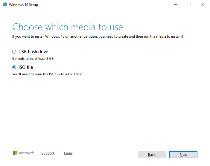 Use windows 10 iso media