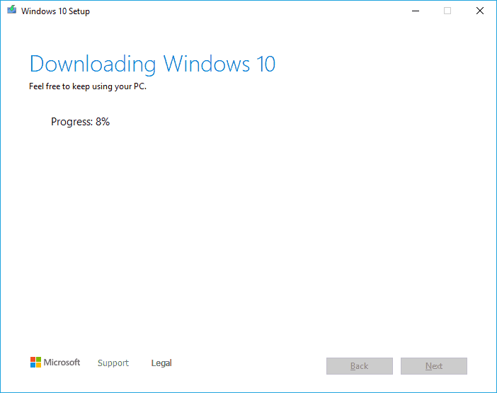 Windows 10 iso download is in progress