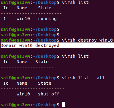 virsh destroy vm