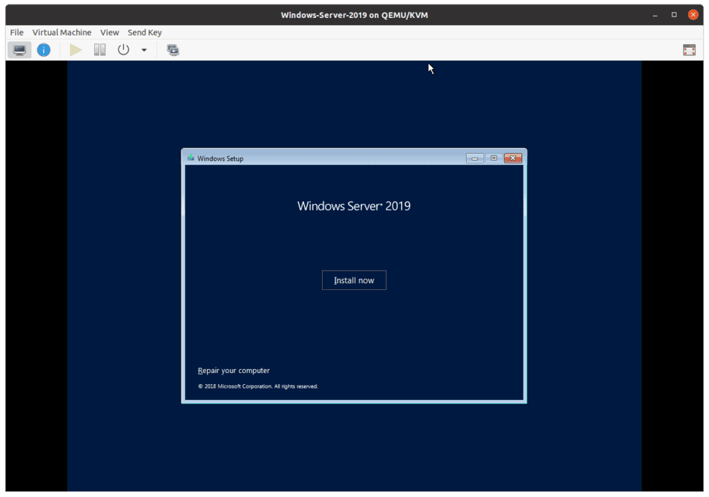 install windows 2019 on kvm ubuntu