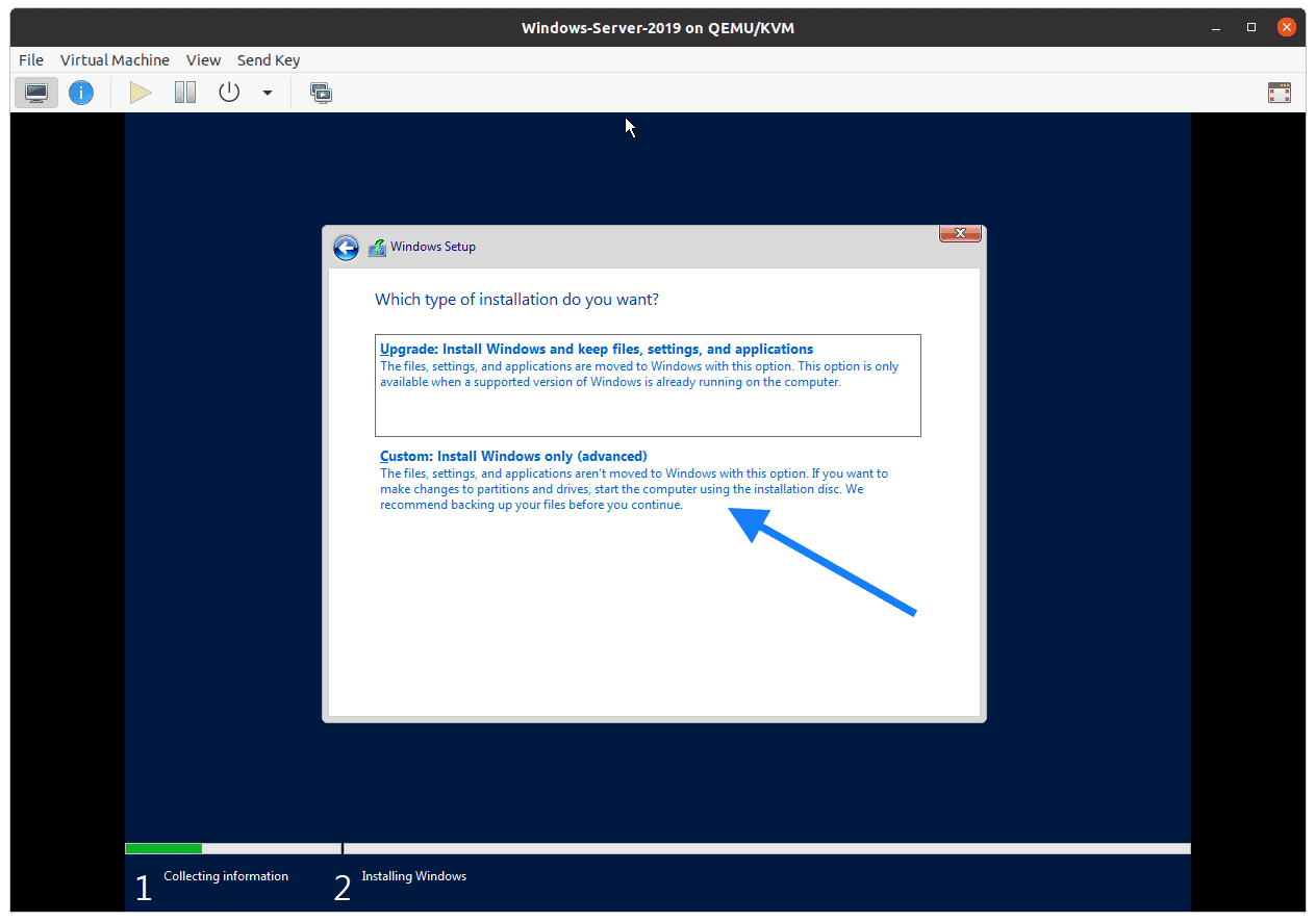 windows server choose custom installation