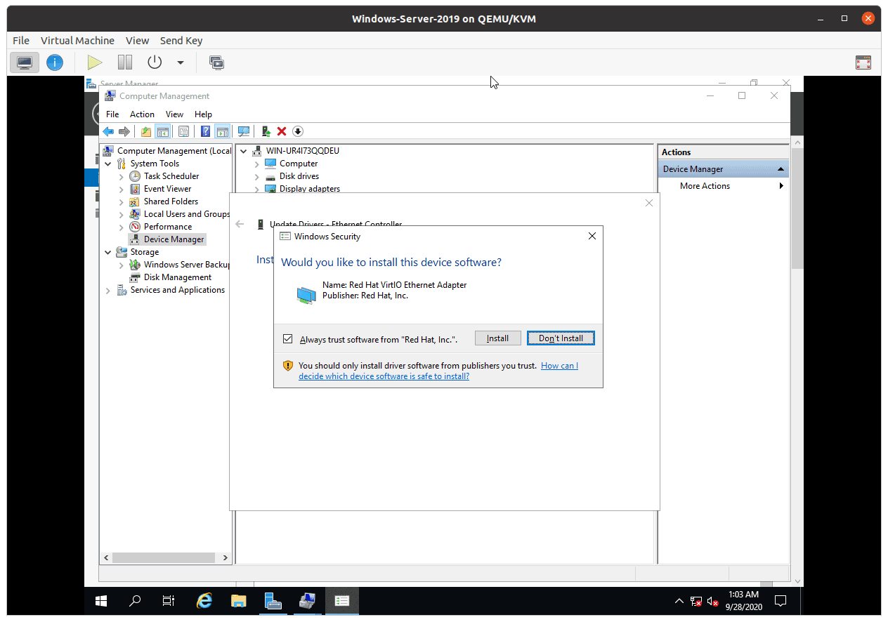 kvm windows 2019 ethernet driver