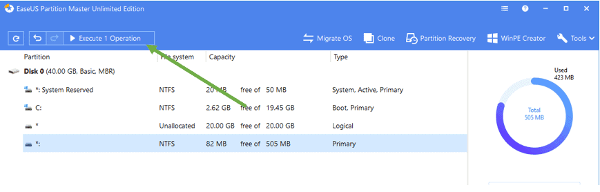 Recovery partition blocking Extend Volume