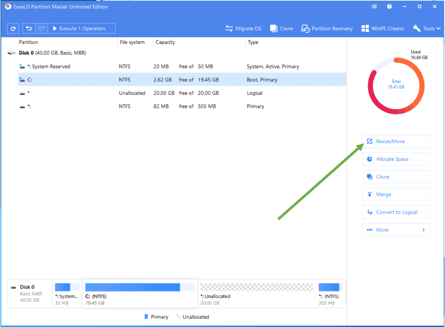 extend c drive recovery partition