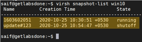 libvirt snapshot list