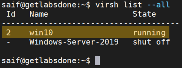 virsh snapshot state running