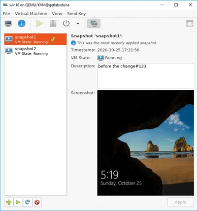 kvm snapshot create gui