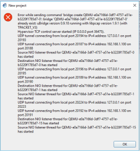 Error while sending command 'bridge create QEMU