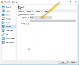 pfsense virtualbox network settings