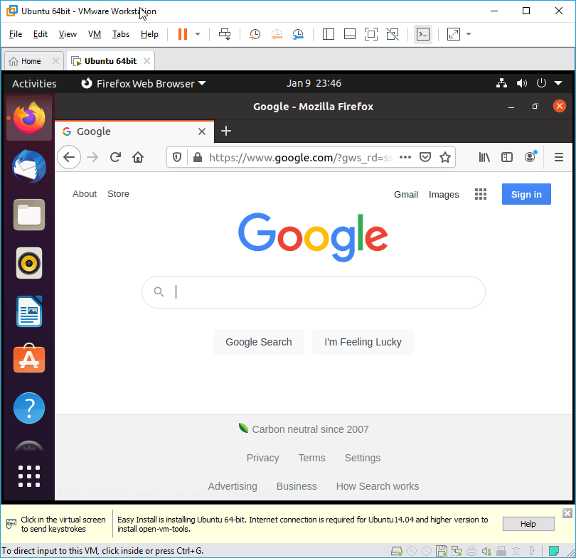 enable internet on ubuntu in vmware workstation
