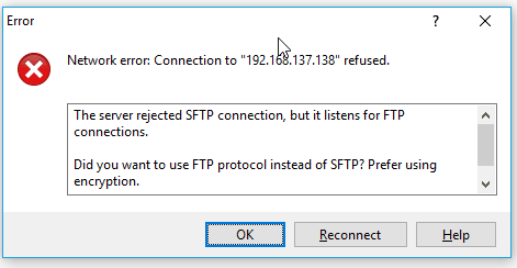 ubuntu server rejected sftp connection