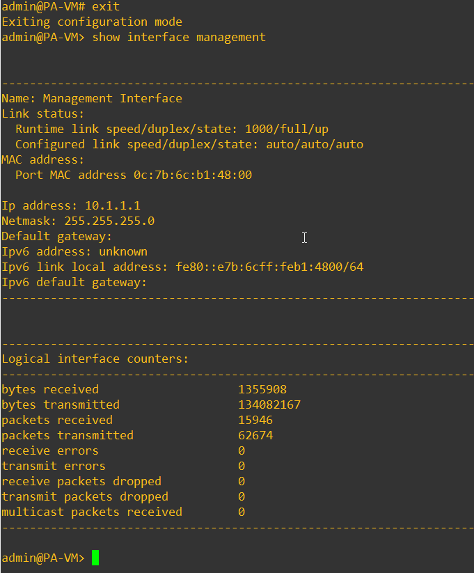 verifying the management IP address of paloalto firewall in gns3