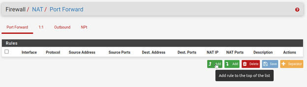 Adding the pfsense port forwarding in NAT