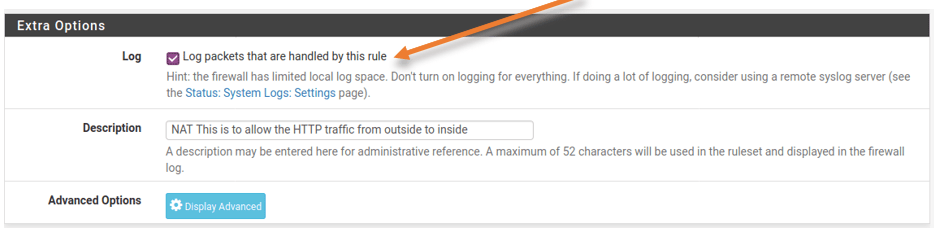 enable the port forwarding logs in pfsense