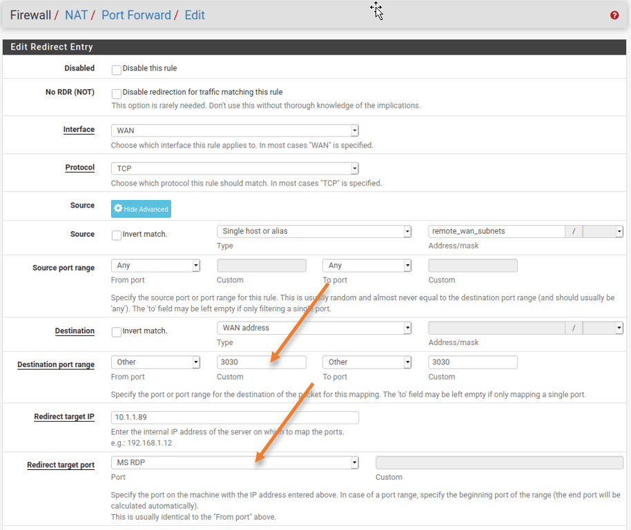 pfsense port forwarding port redirect