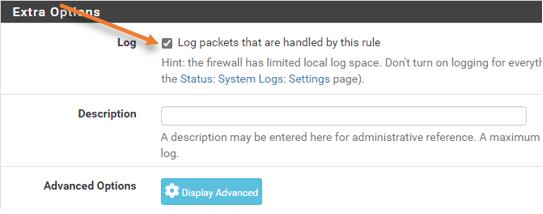 pfsense enable logging.