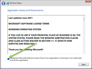accept windows 11 license agreement.