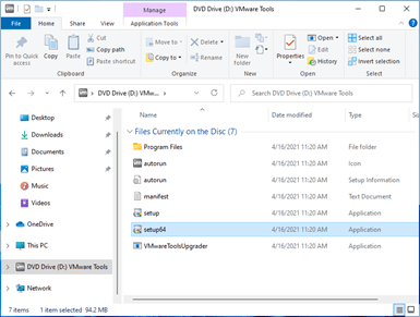 open the vmware tools cdrom in windows 11.
