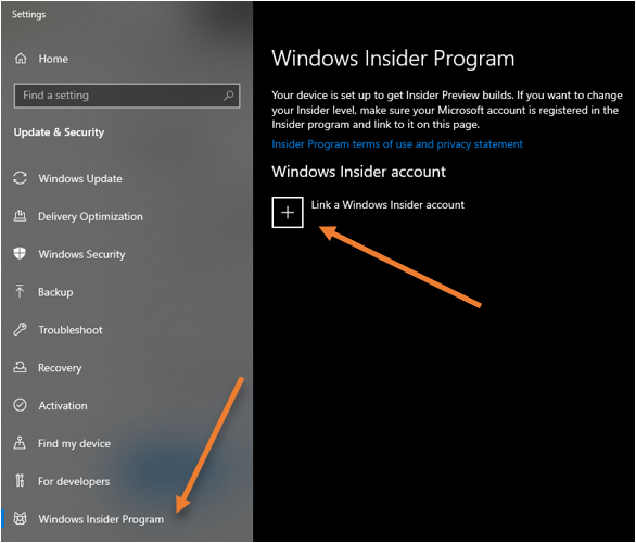 link windows insider program account.