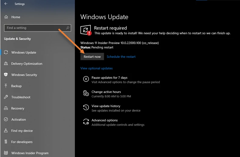 restart to upgrade from windows 10 to 11