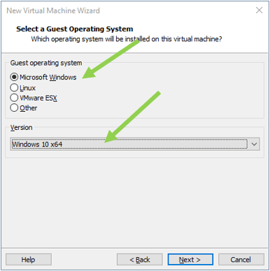 choose windows 10 as the guest operating system