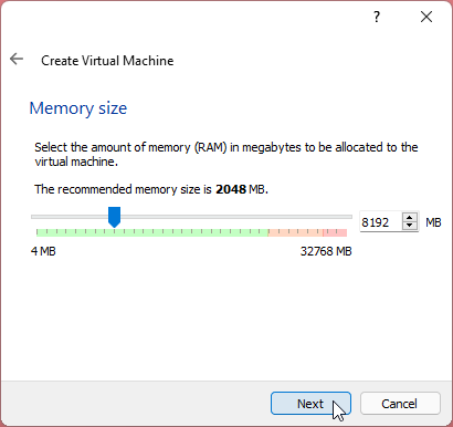 windows 11 memory size in virtualbox