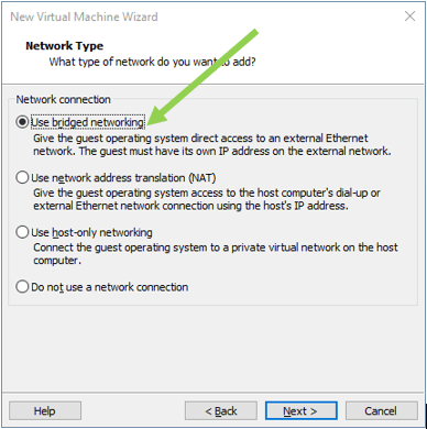 choose the network type for windows 11 in VMware workstation.