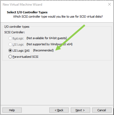 Select I/O controller type as LSI Logic SAS.