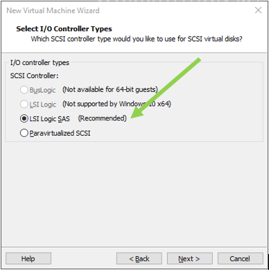 Select I/O controller type as LSI Logic SAS.