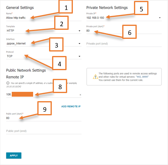 final port forwarding configuration for http