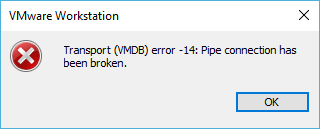 Transport (VMDB) error -14: Pipe connection has been broken